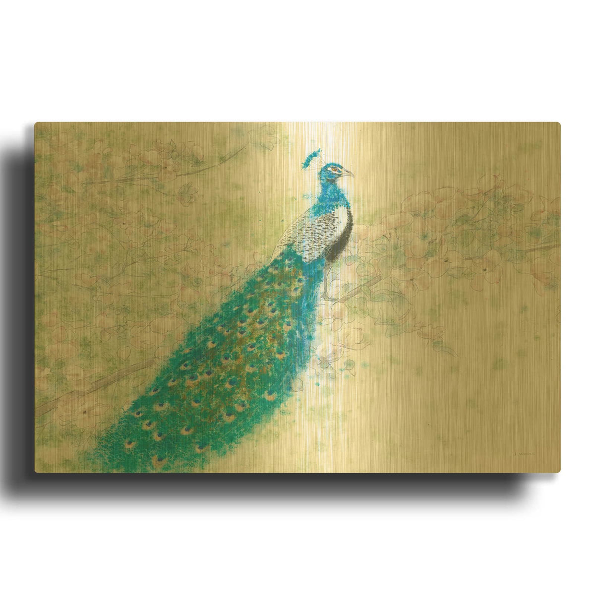 'Spring Peacock I' By James Wiens Gold Metal Wall Art