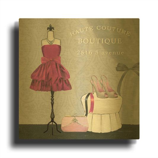 'Dress Fitting Boutique Sq II' By Marco Fabiano Gold Metal Wall Art