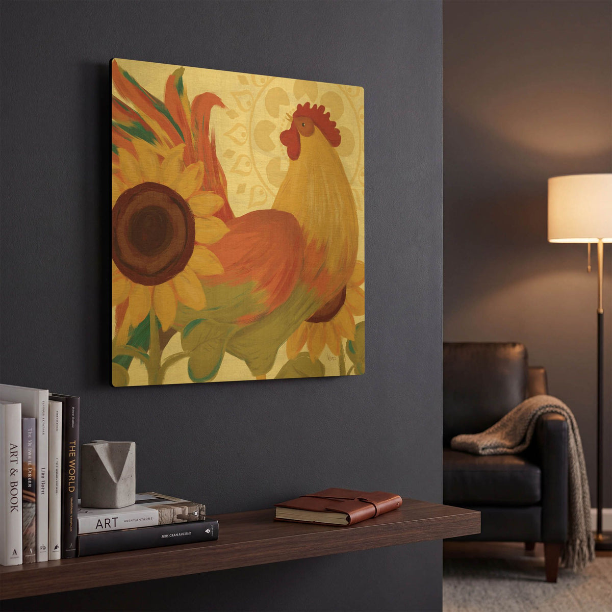 'Spice Roosters II' By Veronique Charron Gold Metal Wall Art