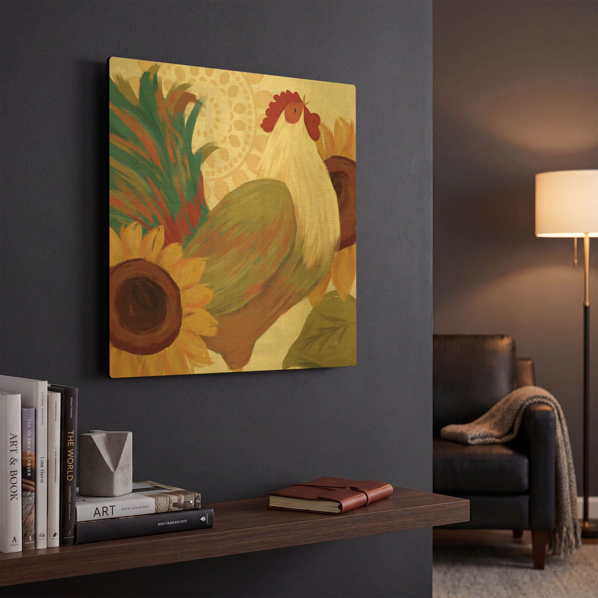 'Spice Roosters I' By Veronique Charron Gold Metal Wall Art