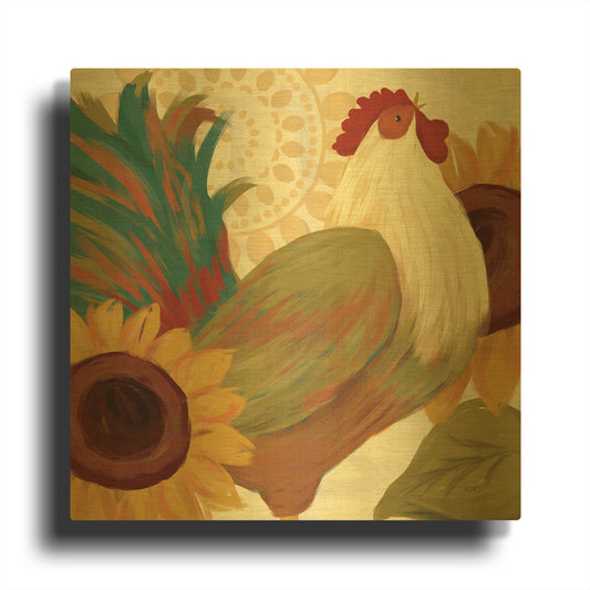 'Spice Roosters I' By Veronique Charron Gold Metal Wall Art