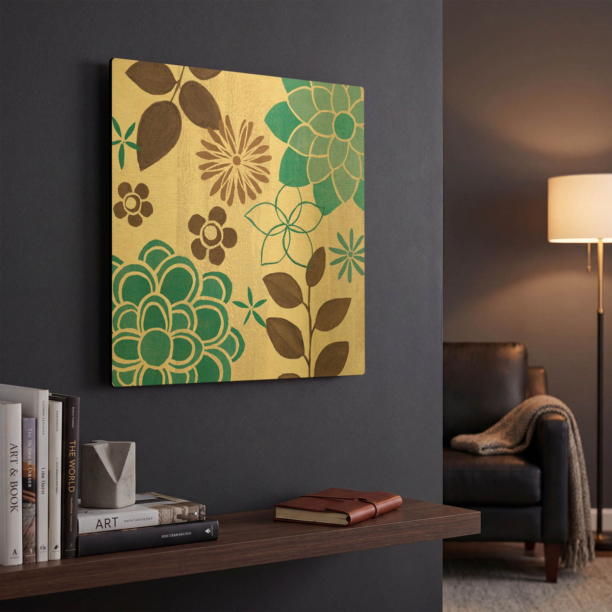 'Abstract Garden Blue II' By Veronique Charron Gold Metal Wall Art