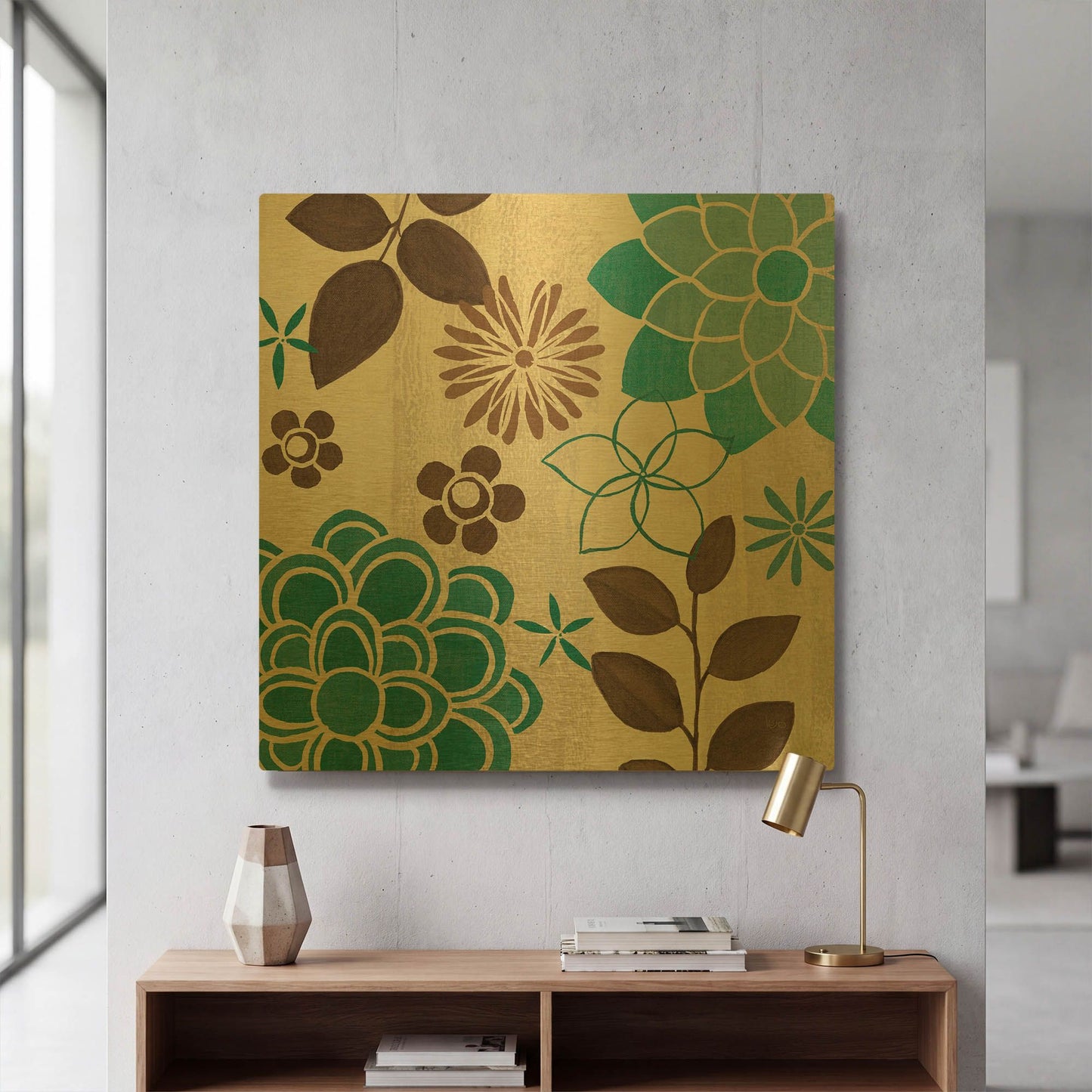 'Abstract Garden Blue II' By Veronique Charron Gold Metal Wall Art