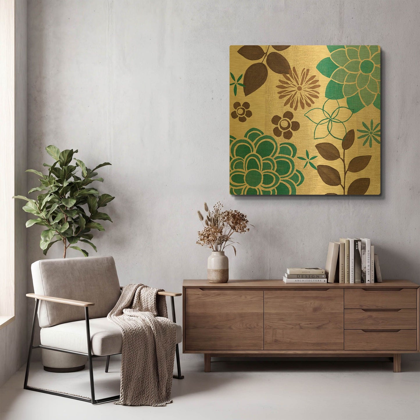 'Abstract Garden Blue II' By Veronique Charron Gold Metal Wall Art