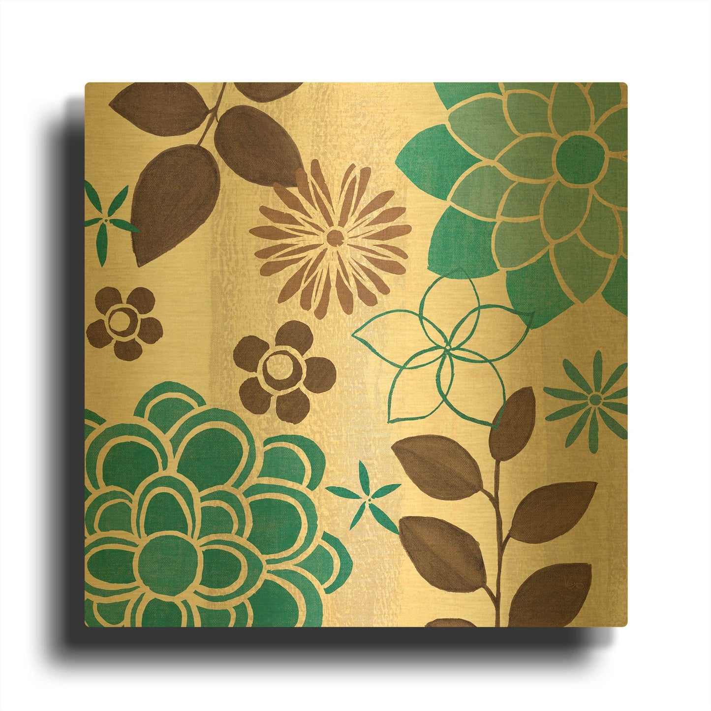 'Abstract Garden Blue II' By Veronique Charron Gold Metal Wall Art