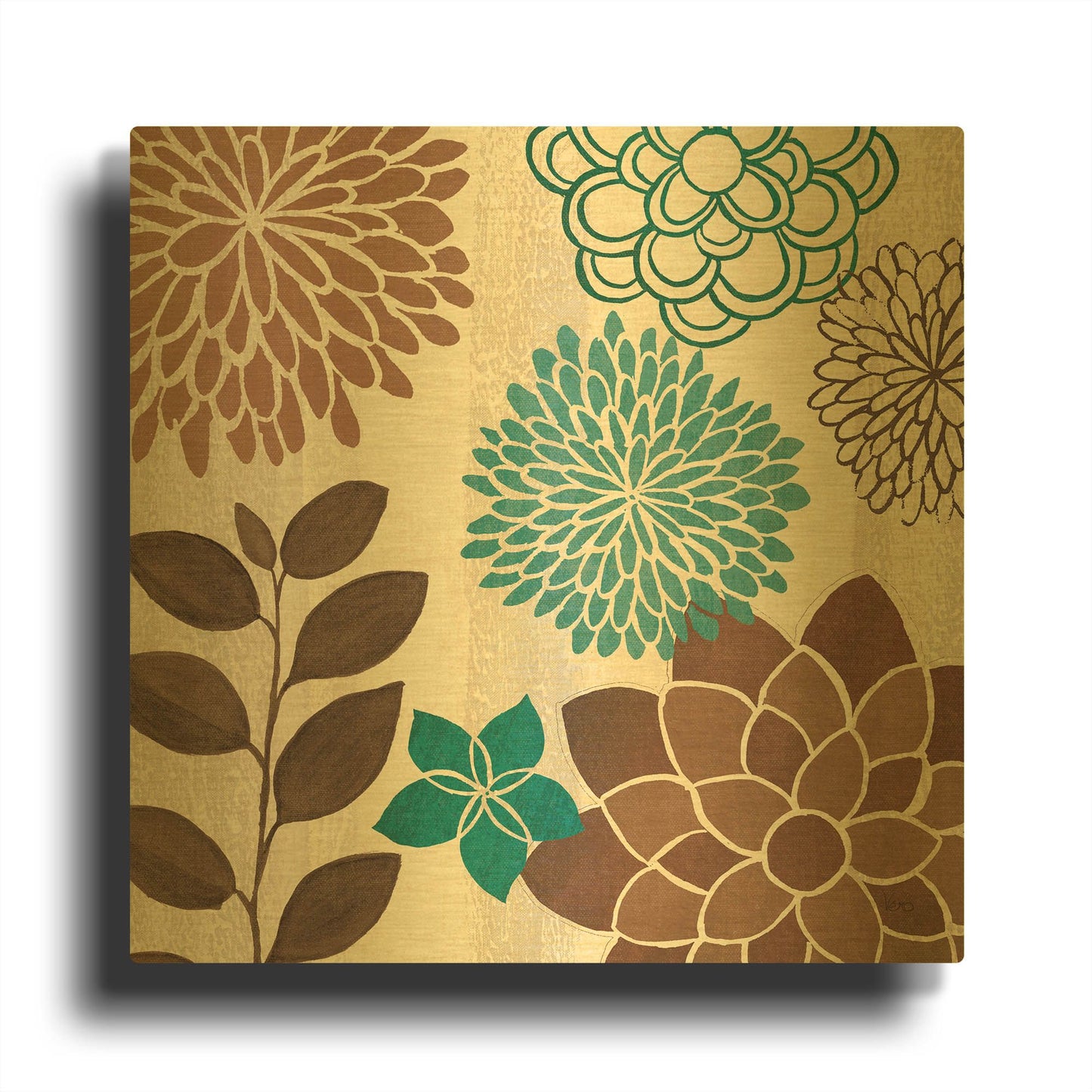 'Abstract Garden Blue I' By Veronique Charron Gold Metal Wall Art