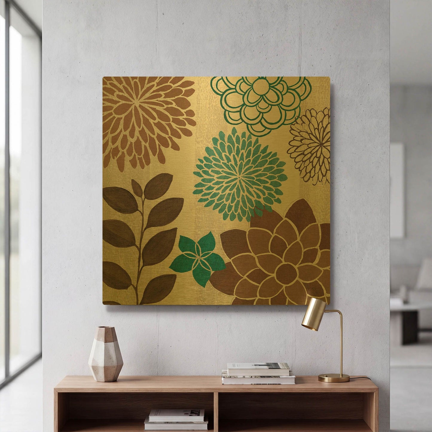 'Abstract Garden Blue I' By Veronique Charron Gold Metal Wall Art