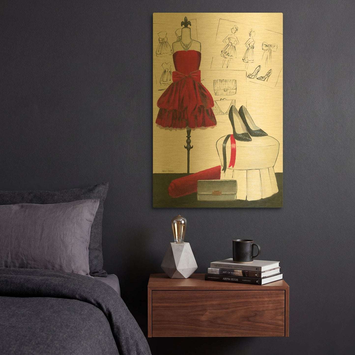 'Dress Fitting II' By Marco Fabiano Gold Metal Wall Art