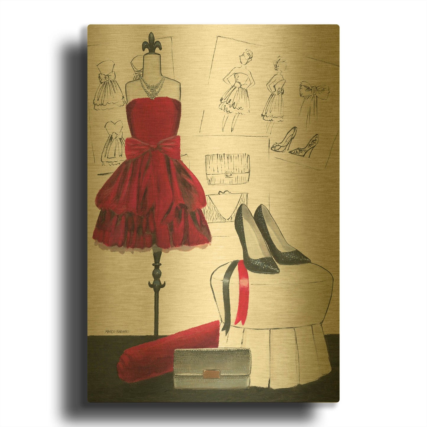 'Dress Fitting II' By Marco Fabiano Gold Metal Wall Art