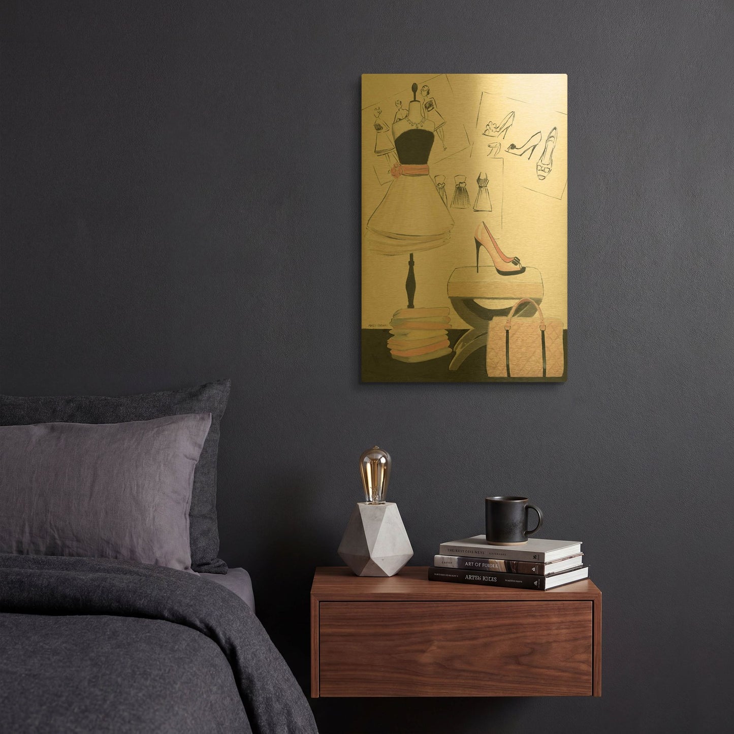 'Dress Fitting I' By Marco Fabiano Gold Metal Wall Art