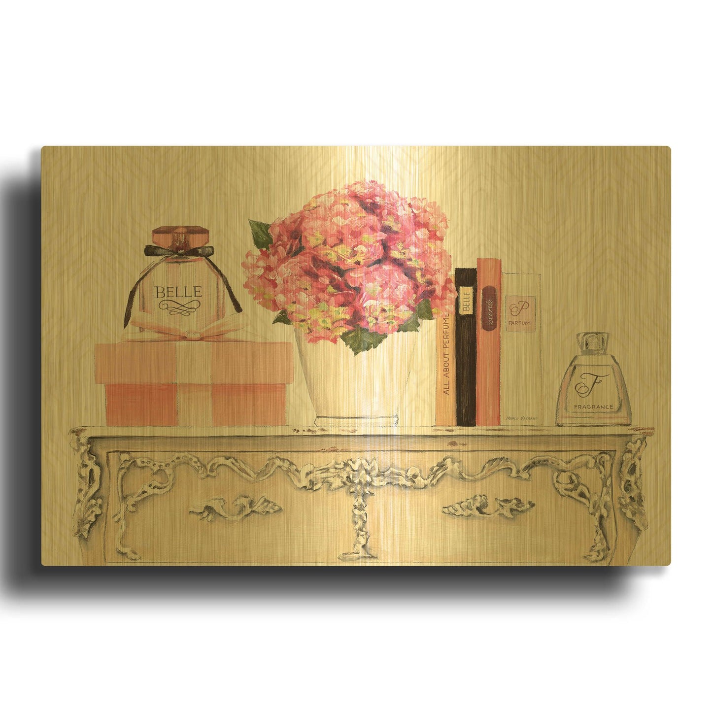 'Parfum Chic II' By Marco Fabiano Gold Metal Wall Art