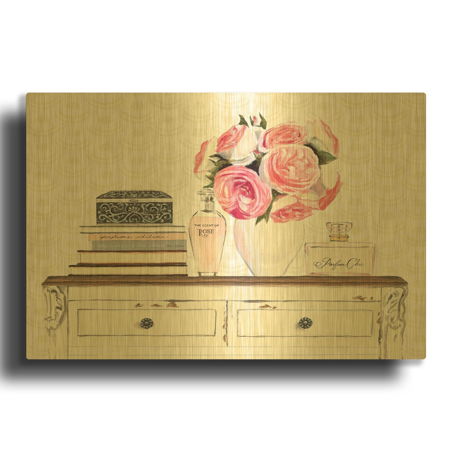 'Parfum Chic I' By Marco Fabiano Gold Metal Wall Art