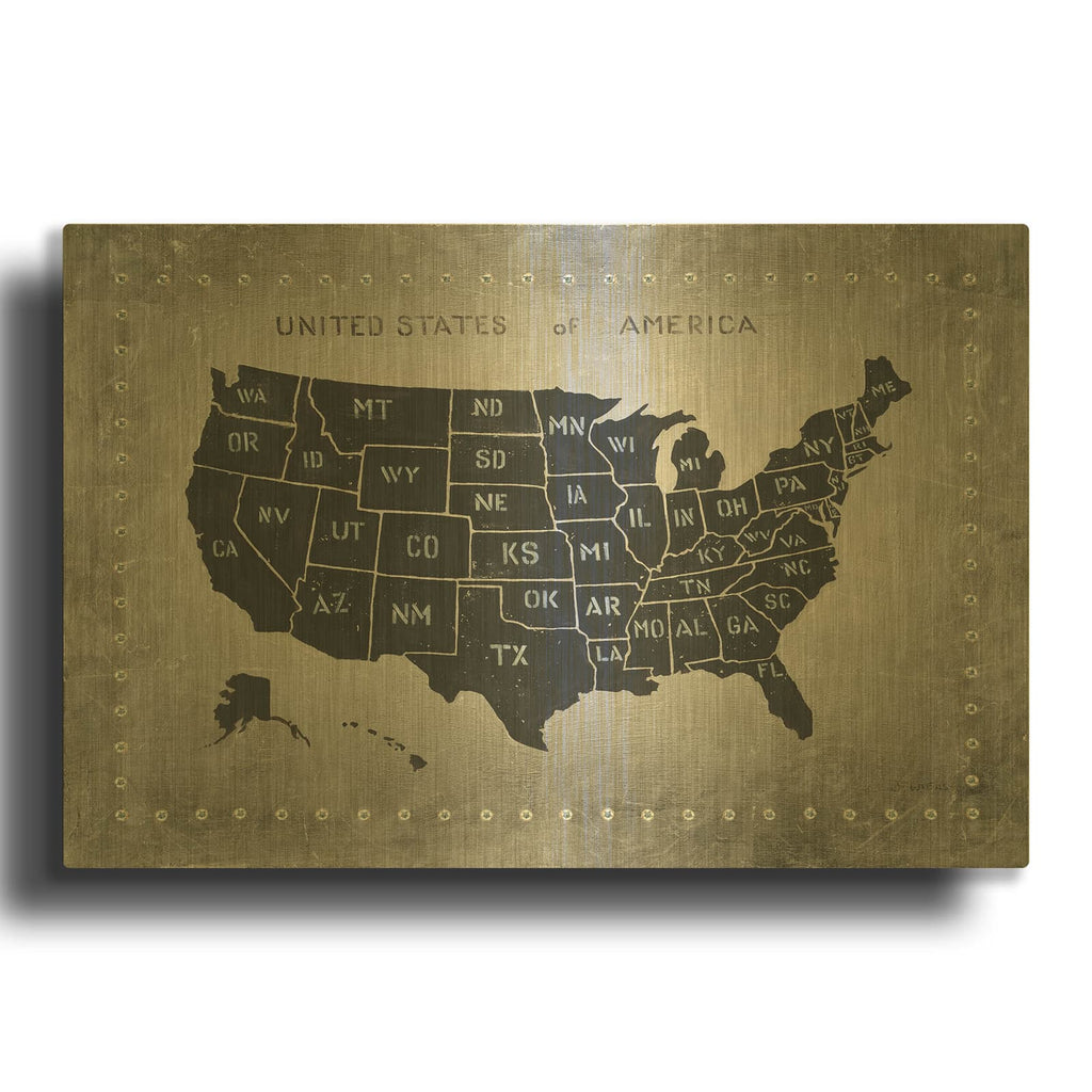 'Riveting USA Map' By James Wiens Gold Metal Wall Art