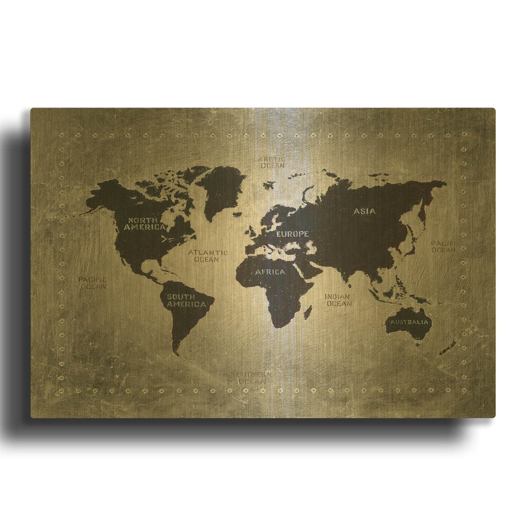'Riveting World Map' By James Wiens Gold Metal Wall Art