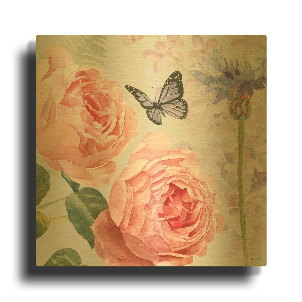 'Boho Bouquet II Blue' By James Wiens Gold Metal Wall Art