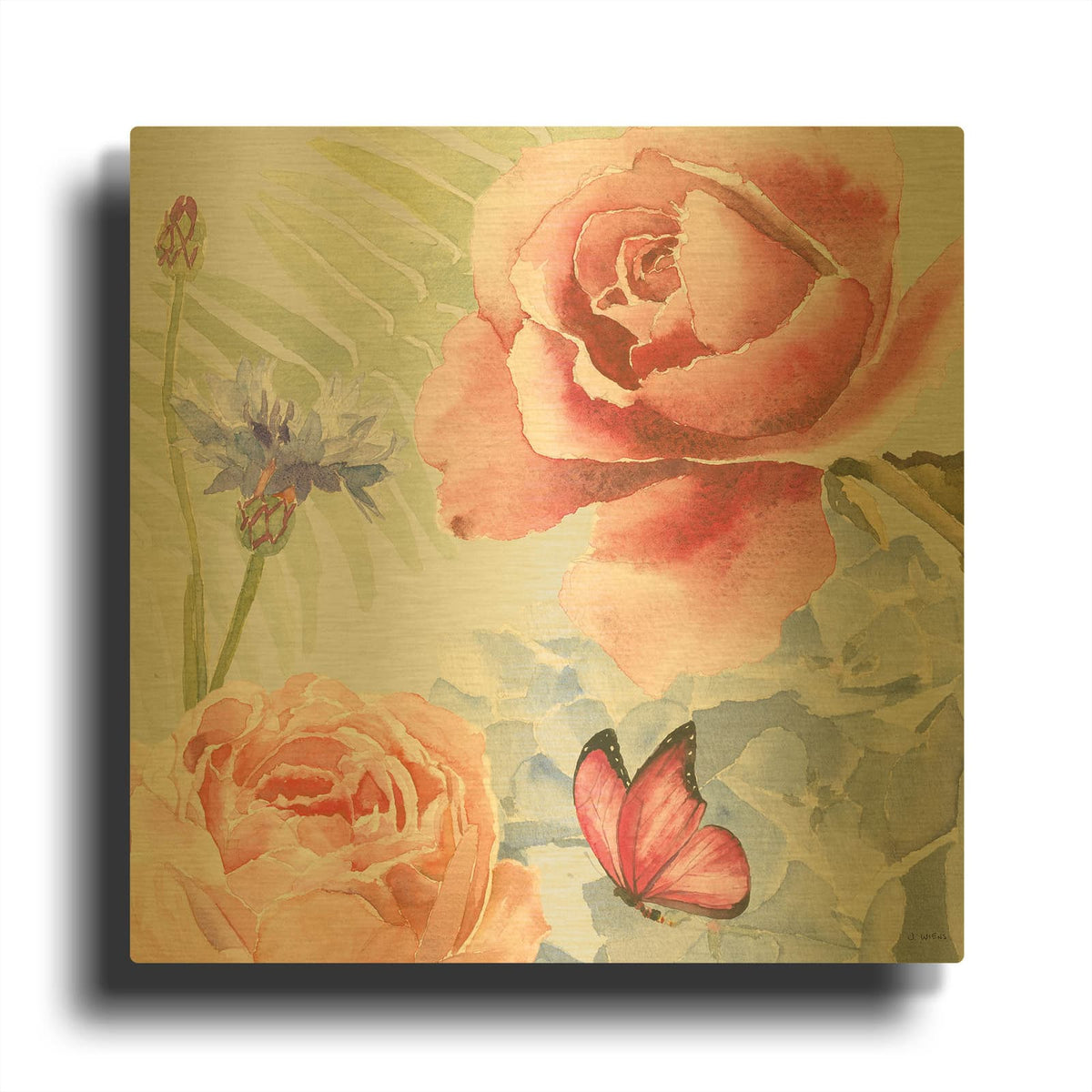 'Boho Bouquet IV Blue' By James Wiens Gold Metal Wall Art