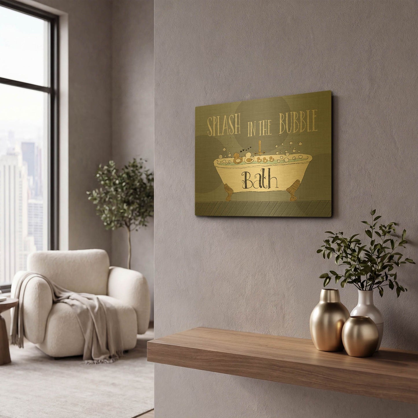 'Squeaky Clean II' By Veronique Charron Gold Metal Wall Art