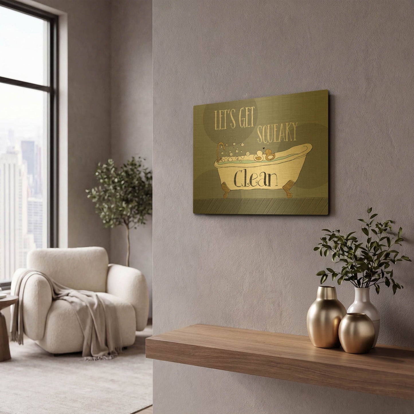 'Squeaky Clean I' By Veronique Charron Gold Metal Wall Art