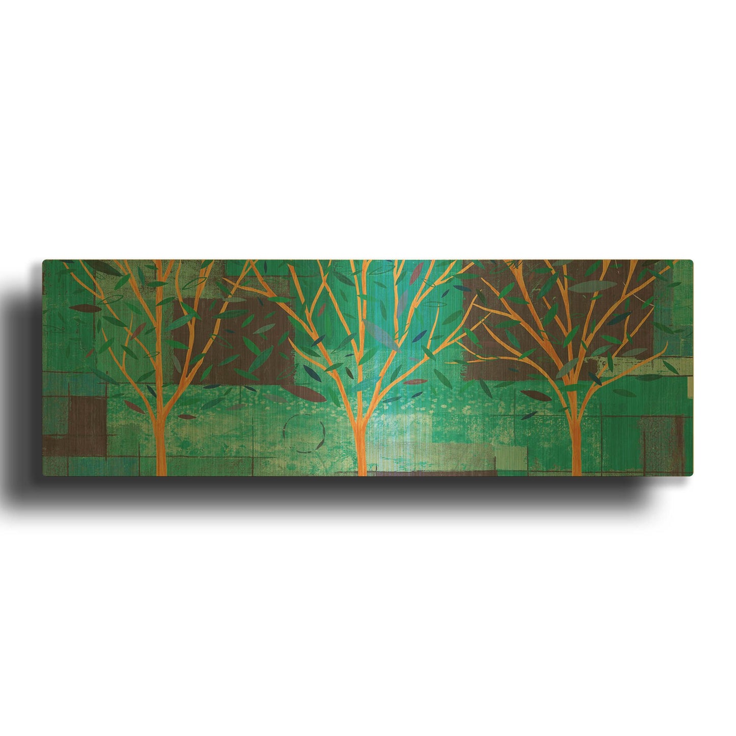 'Watercolor Forest III Peacock' By Veronique Charron Gold Metal Wall Art