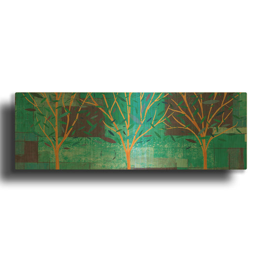 'Watercolor Forest III Peacock' By Veronique Charron Gold Metal Wall Art