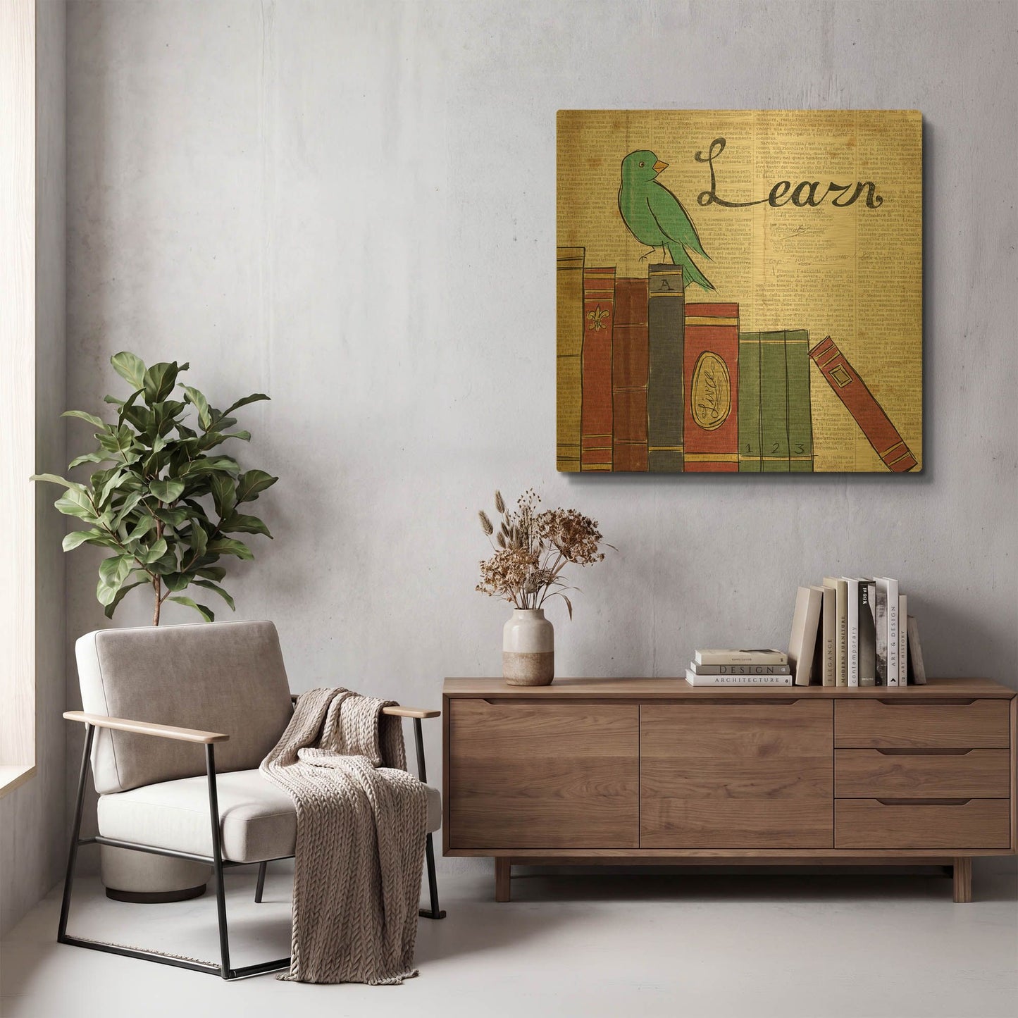 'Bird Inspiration Learn' By Elyse DeNeige Gold Metal Wall Art