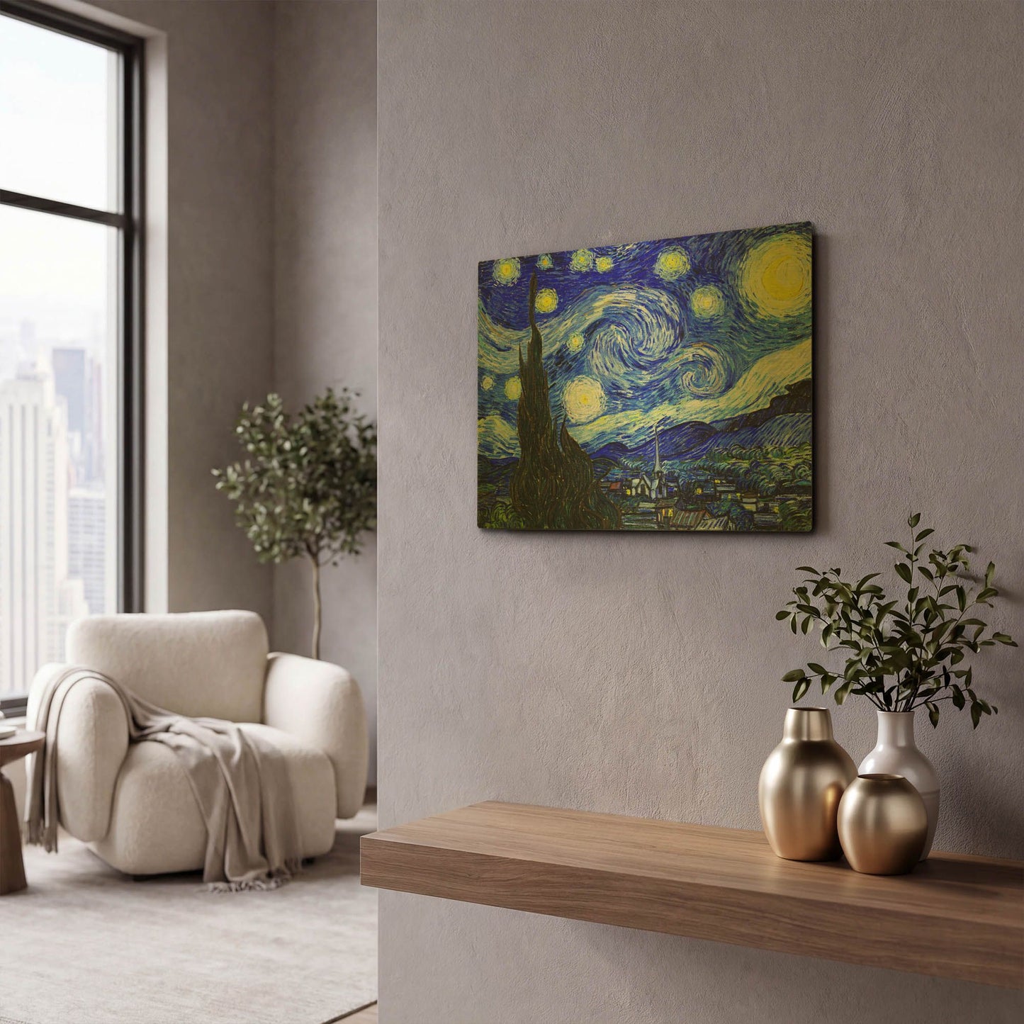 'The Starry Night' By Vincent Van Gogh Gold Metal Wall Art