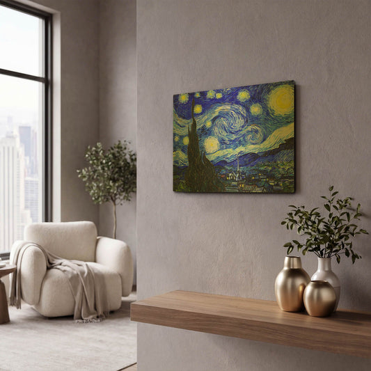 'The Starry Night' By Vincent Van Gogh Gold Metal Wall Art