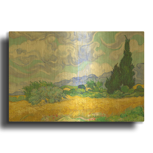 'Wheat Field with Cypresses' By Vincent Van Gogh Gold Metal Wall Art