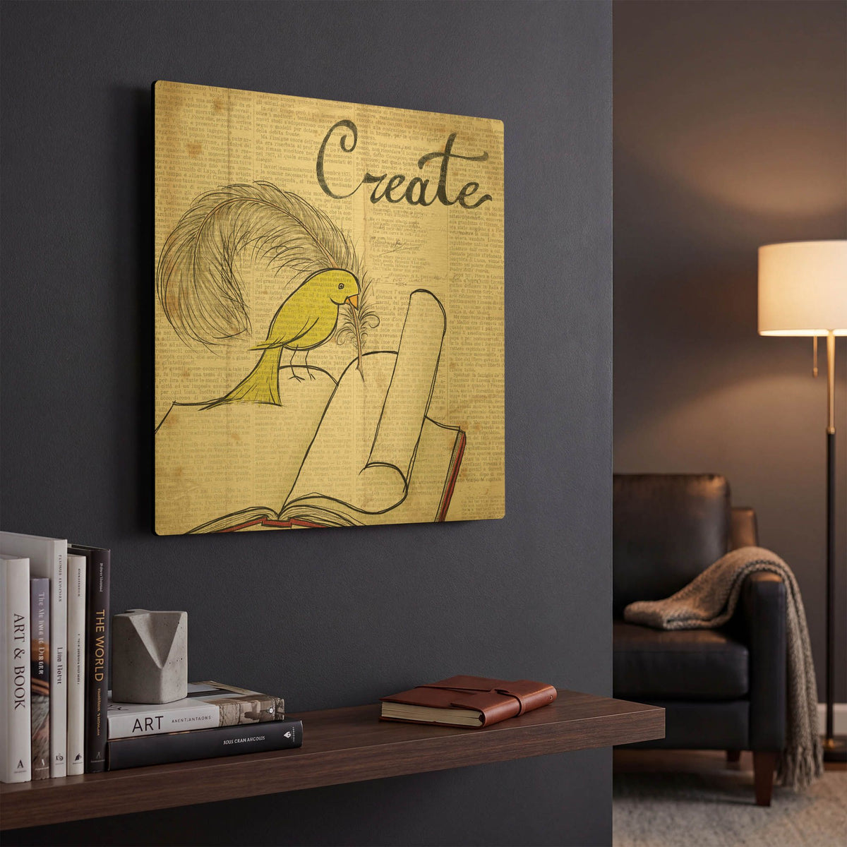 'Bird Inspiration Create' By Elyse DeNeige Gold Metal Wall Art