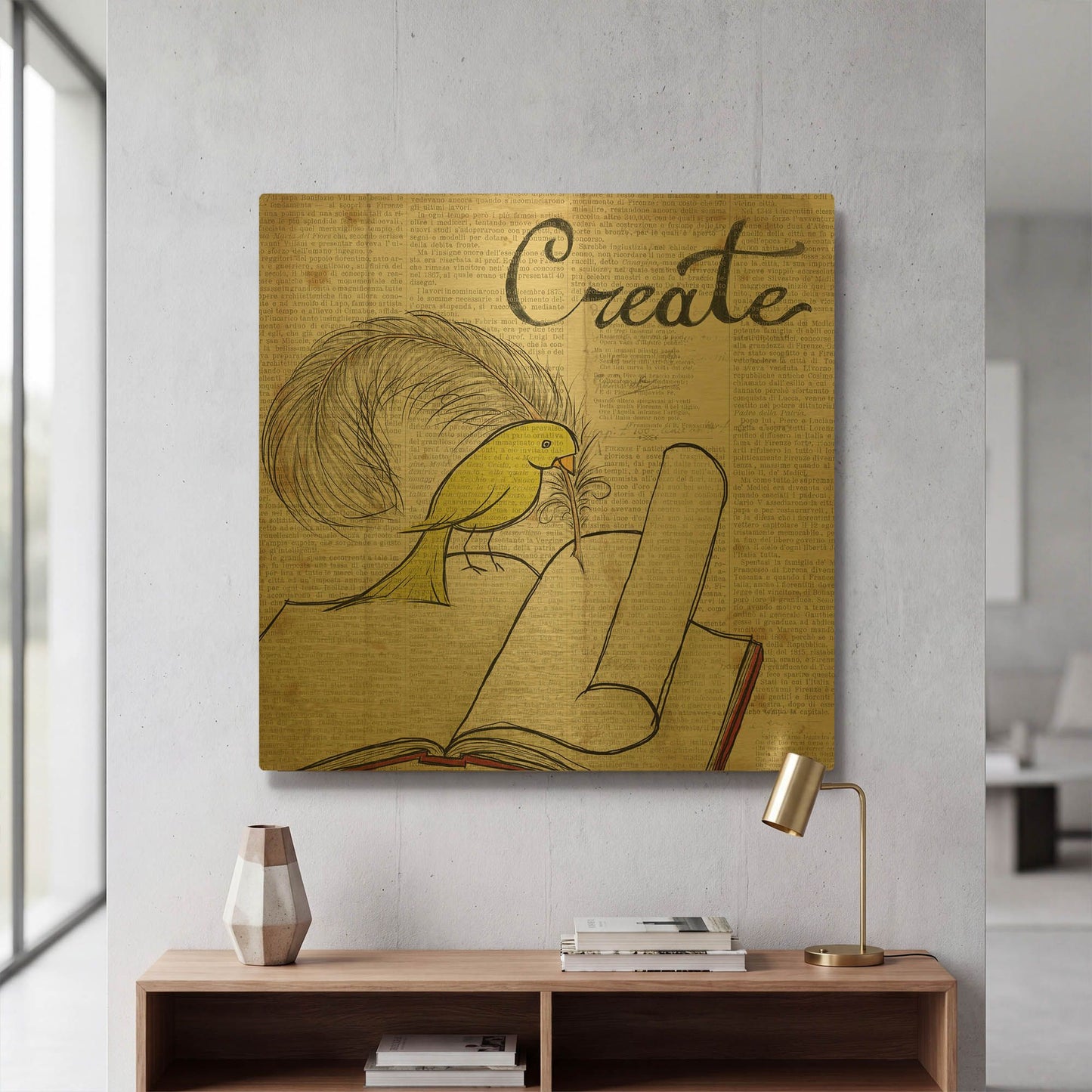 'Bird Inspiration Create' By Elyse DeNeige Gold Metal Wall Art