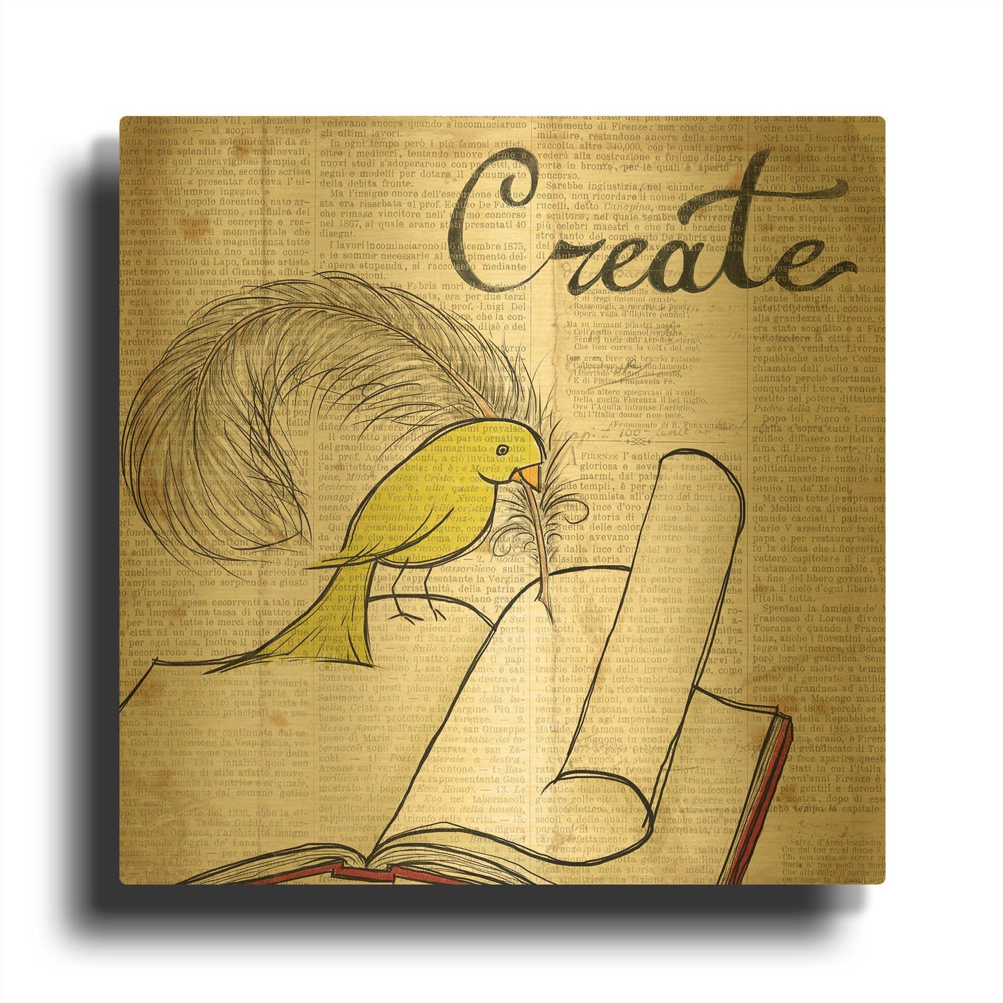 'Bird Inspiration Create' By Elyse DeNeige Gold Metal Wall Art