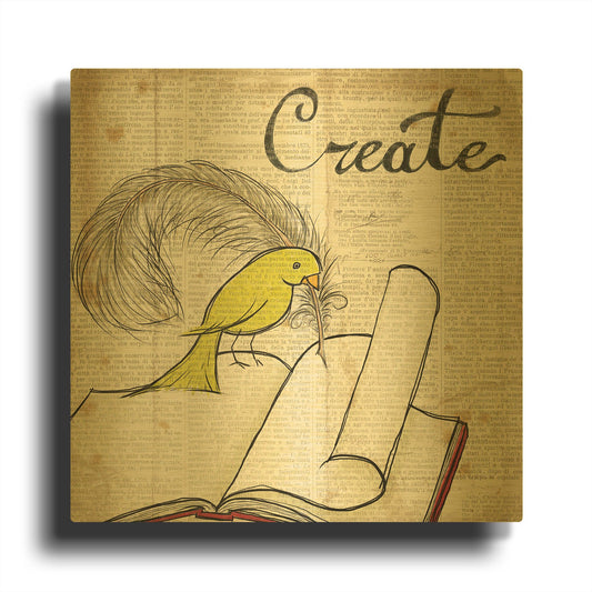 'Bird Inspiration Create' By Elyse DeNeige Gold Metal Wall Art