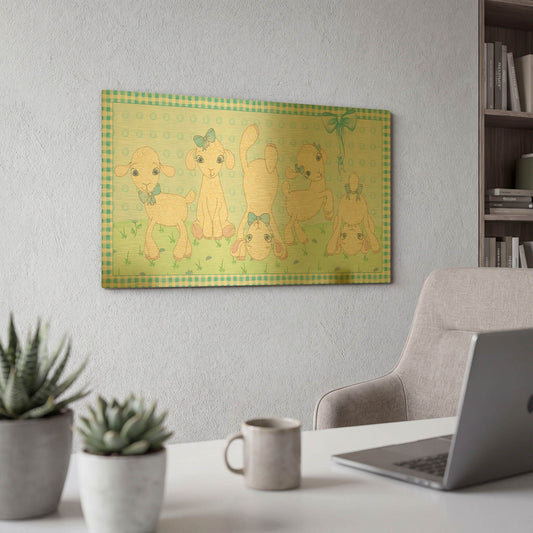 'Baby Shower Blue Lambs' By Elyse DeNeige Gold Metal Wall Art