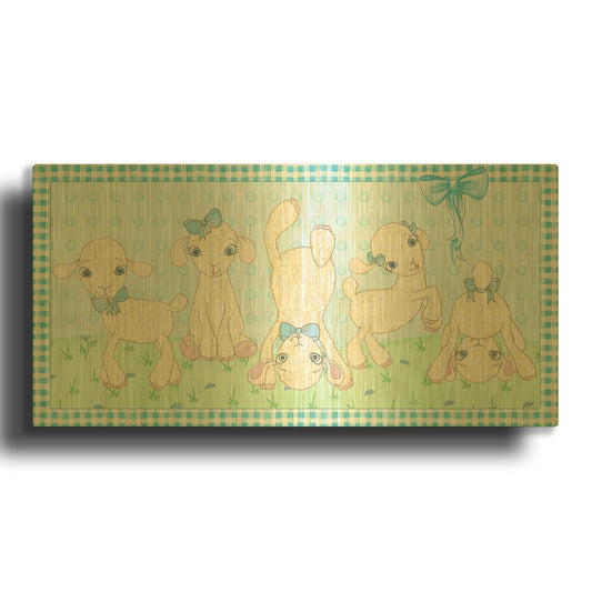 'Baby Shower Blue Lambs' By Elyse DeNeige Gold Metal Wall Art