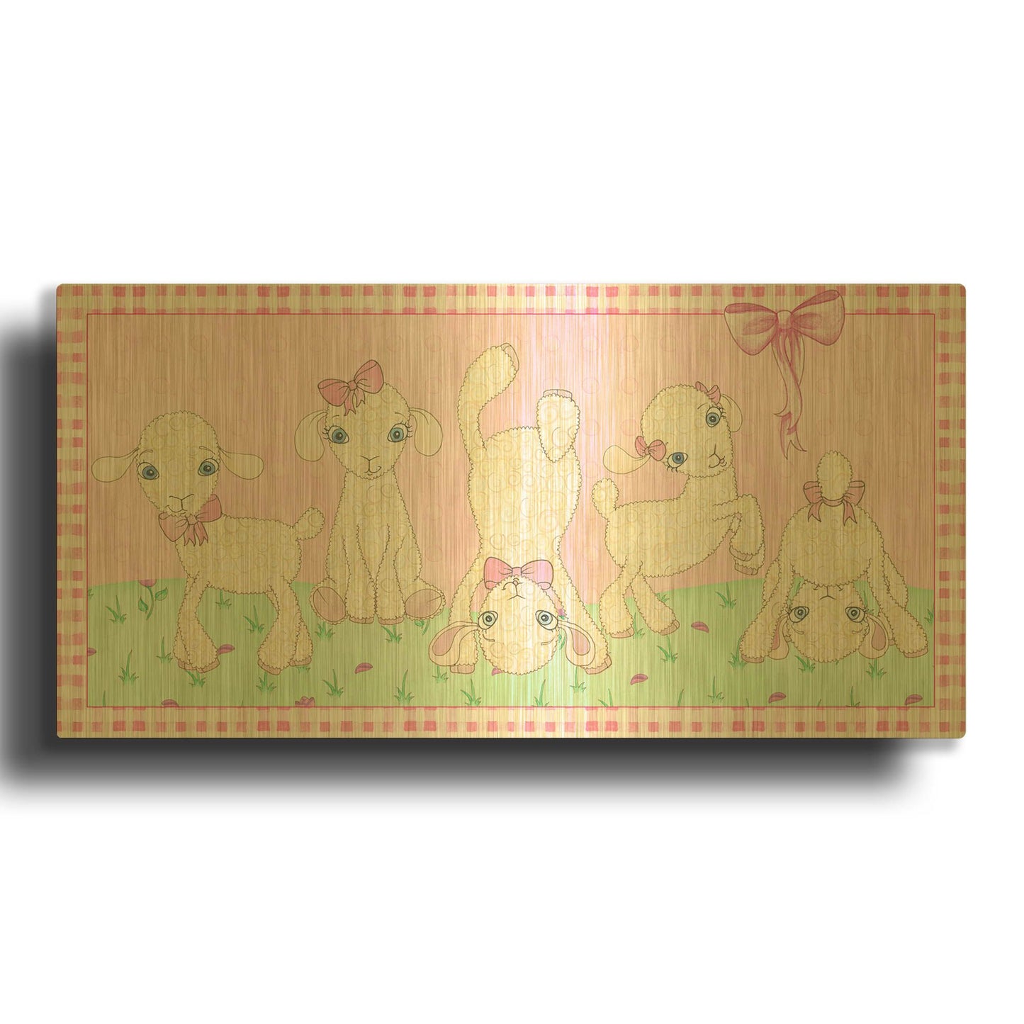 'Baby Shower Pink Lambs' By Elyse DeNeige Gold Metal Wall Art