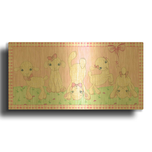 'Baby Shower Pink Lambs' By Elyse DeNeige Gold Metal Wall Art