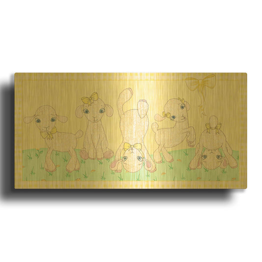 'Baby Shower Yellow Lambs' By Elyse DeNeige Gold Metal Wall Art