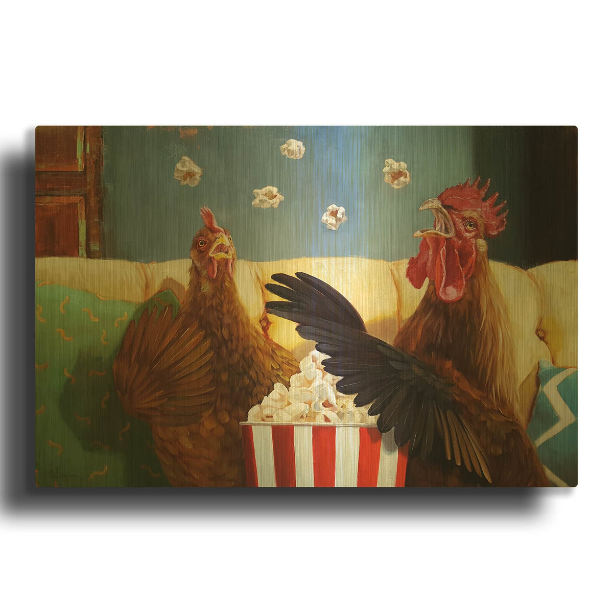 'Popcorn Chickens' By Lucia Heffernan Gold Metal Wall Art