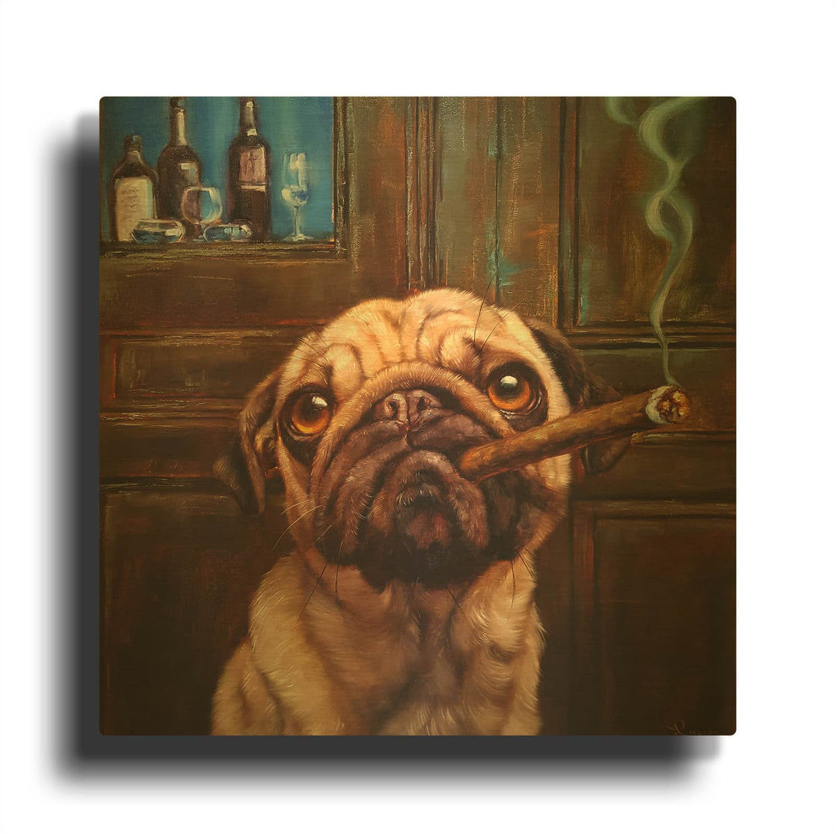 'Uptown Pug' By Lucia Heffernan Gold Metal Wall Art