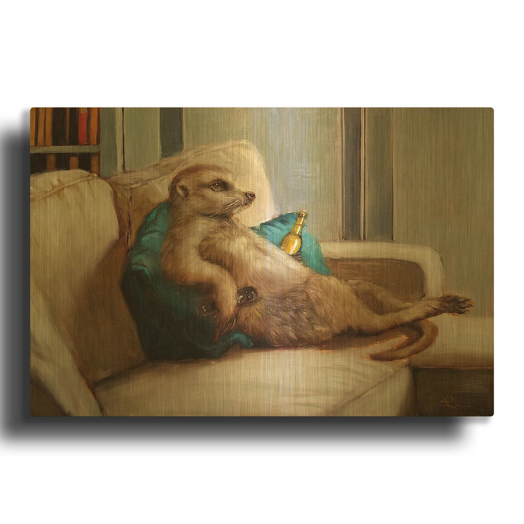 'Couch Potato' By Lucia Heffernan Gold Metal Wall Art