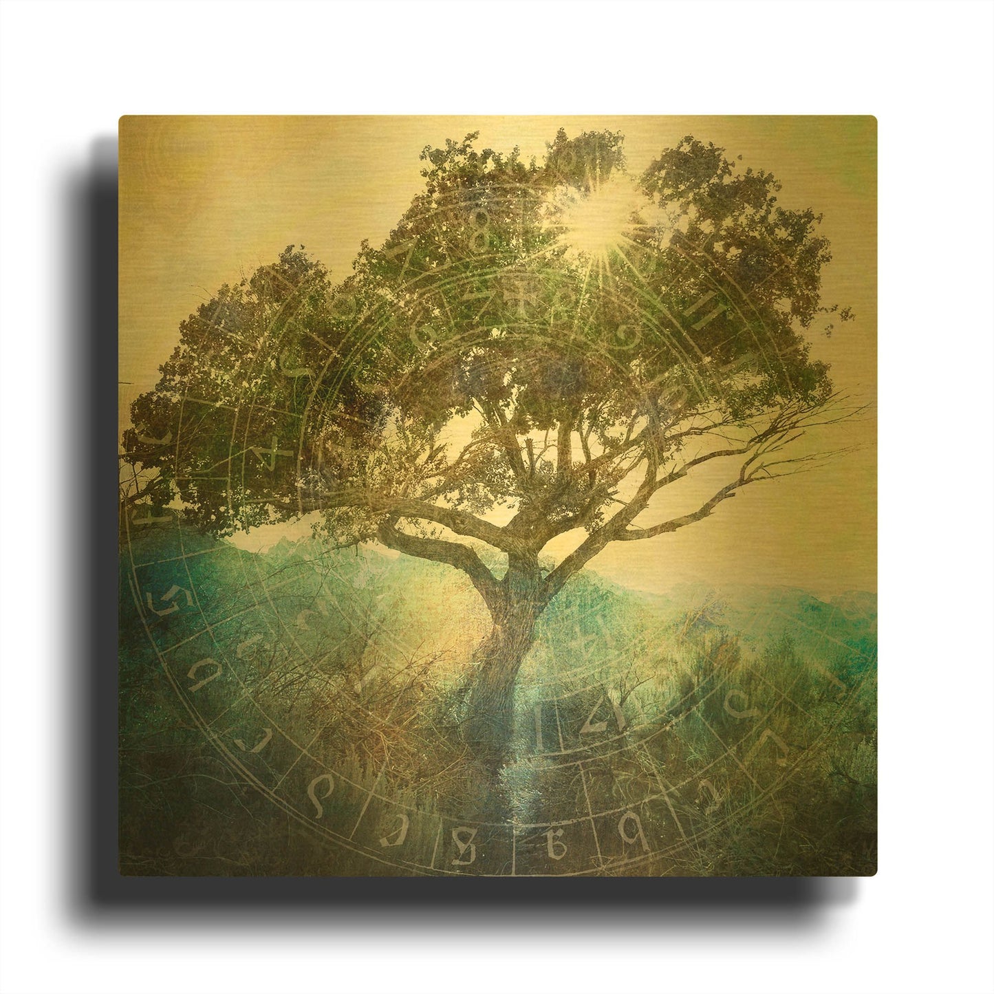 'Tree And Sun' By Elena Ray Gold Metal Wall Art