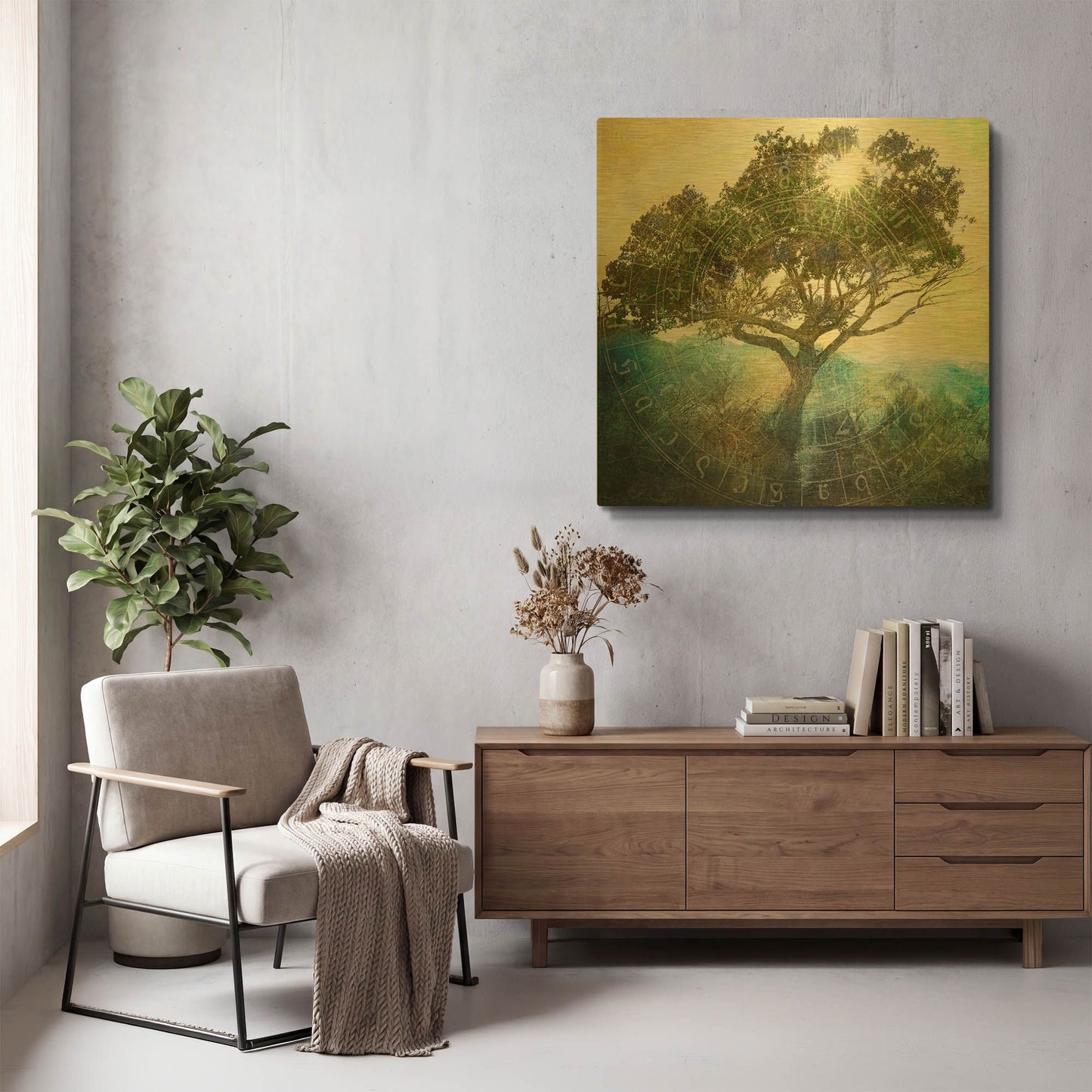 'Tree And Sun' By Elena Ray Gold Metal Wall Art