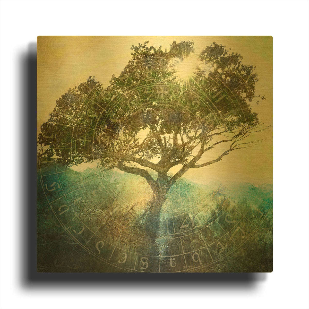 'Tree And Sun' By Elena Ray Gold Metal Wall Art