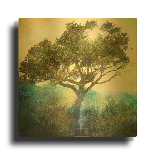 'Tree And Sun' By Elena Ray Gold Metal Wall Art