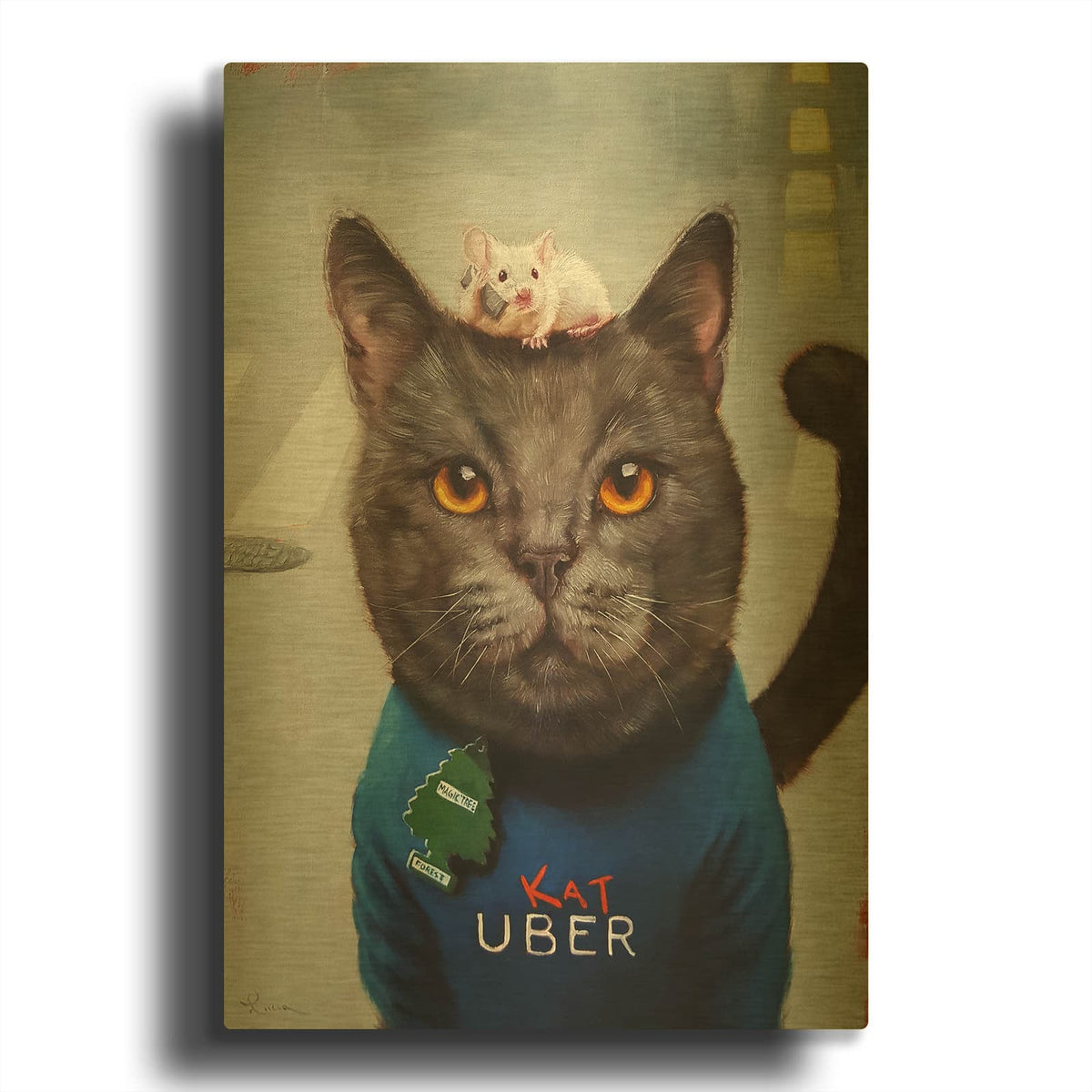 'Cat Uber' By Lucia Heffernan Gold Metal Wall Art