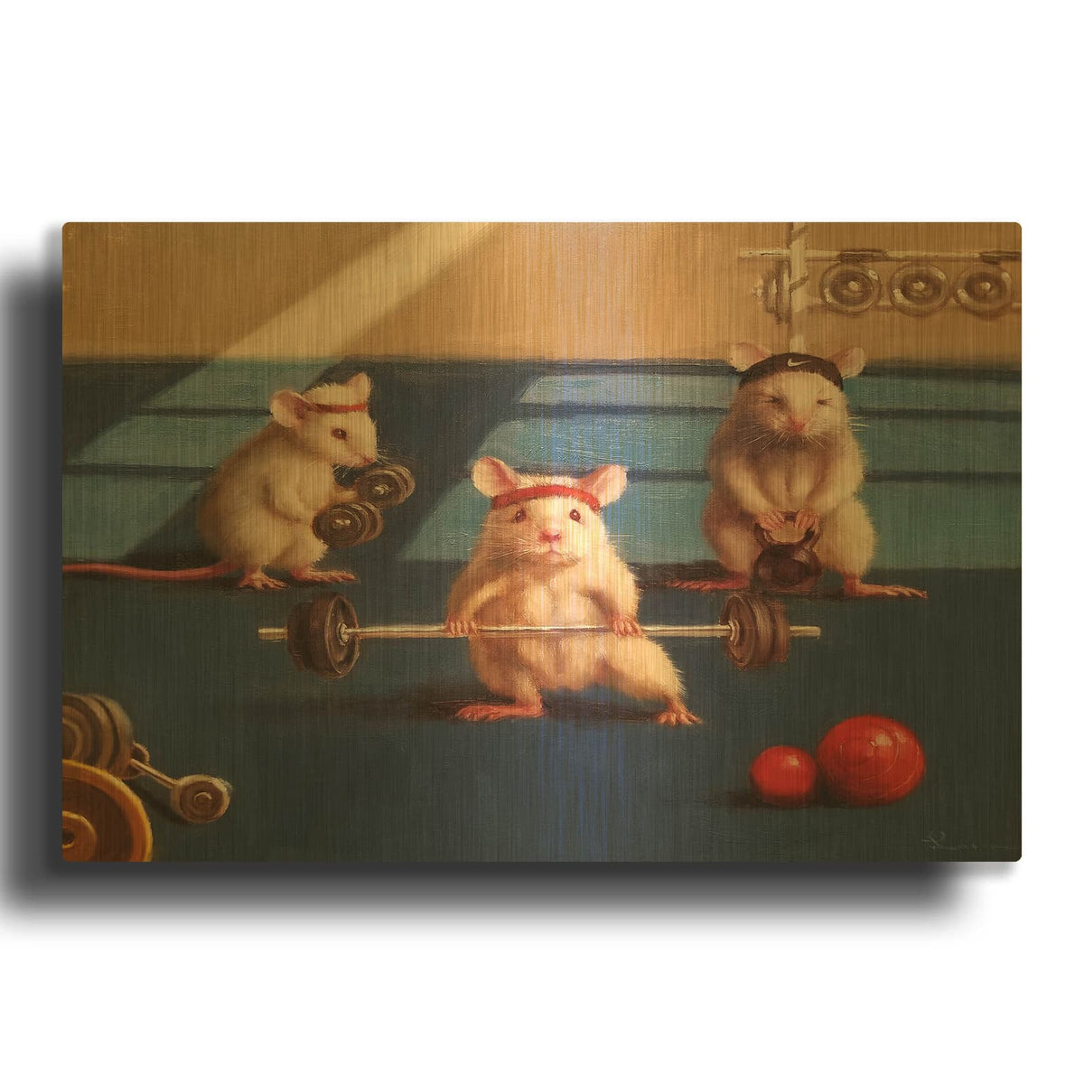 'Gym Rats' By Lucia Heffernan Gold Metal Wall Art
