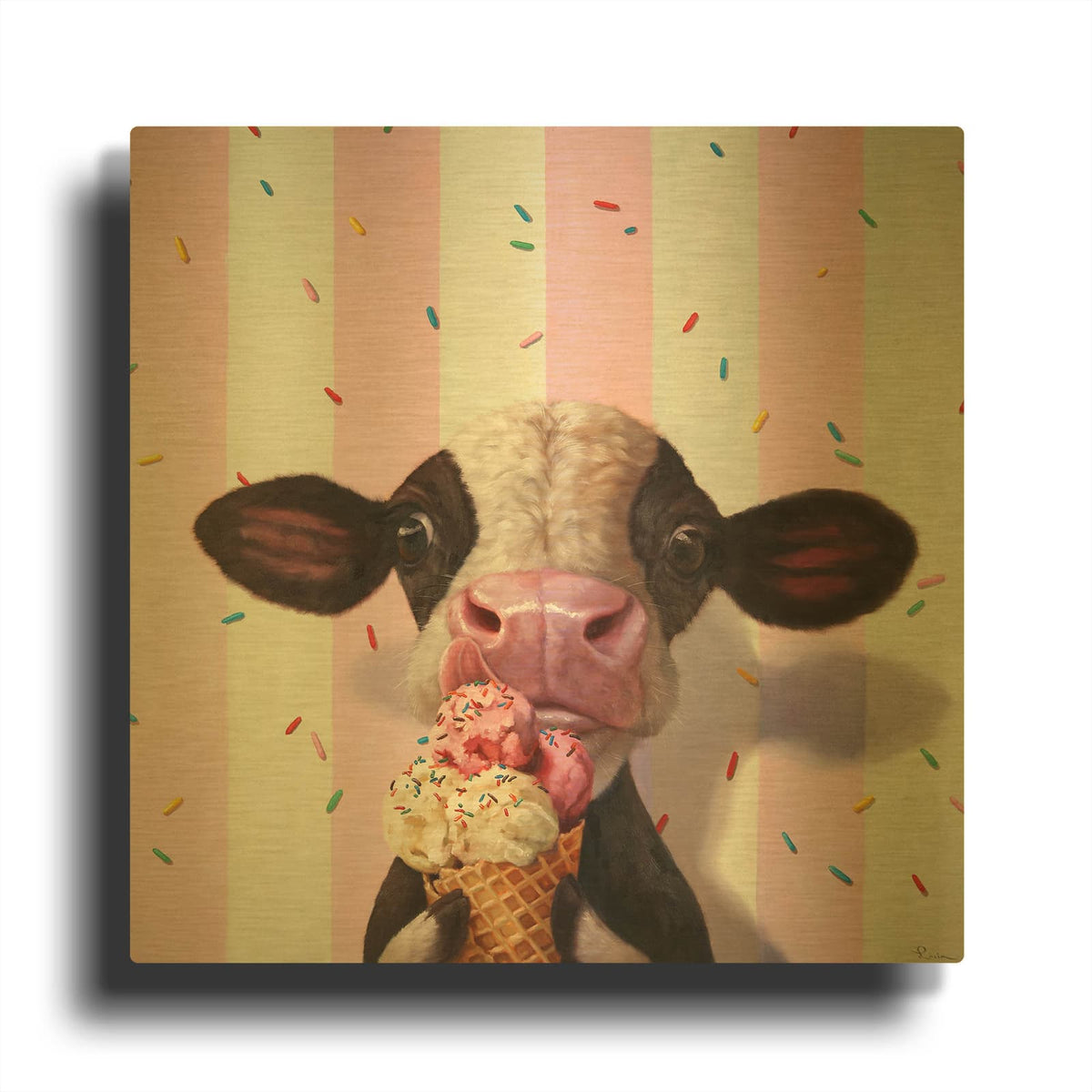 'Mooo-Licious' By Lucia Heffernan Gold Metal Wall Art