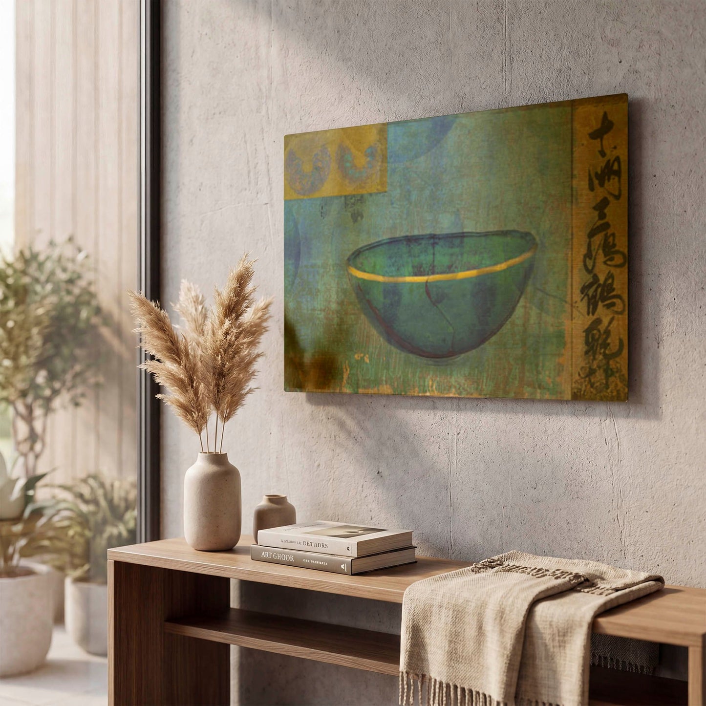 'Blue Bowl' By Elena Ray Gold Metal Wall Art