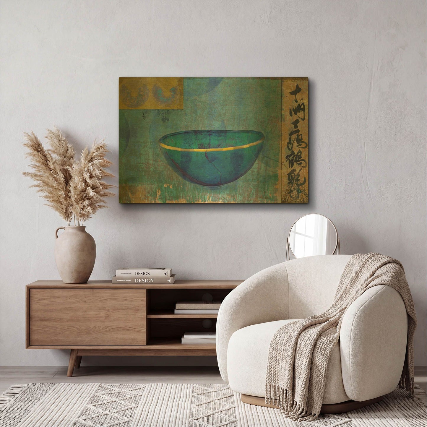 'Blue Bowl' By Elena Ray Gold Metal Wall Art