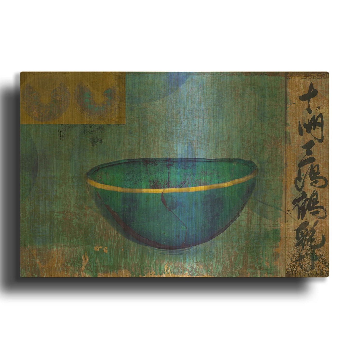 'Blue Bowl' By Elena Ray Gold Metal Wall Art